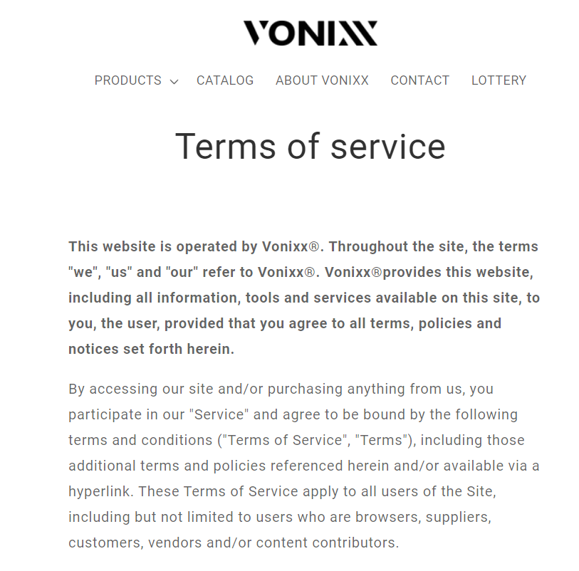 terms of use vonixx